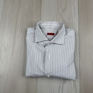 Isaia Napoli Button Down Dress Shirt Mens Size 15.5/44 Barrel Cuff Cotton Stripe